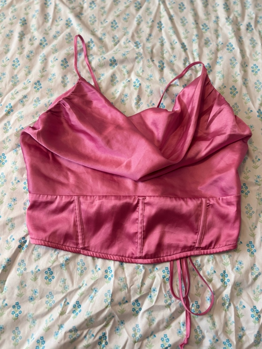 Pacsun pink cowl neck corset lace up cropped festival top